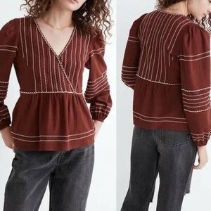 Madewell Embroidered Faux Wrap Top